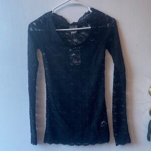 NWT Free People Black Lace Long Sleeve Top